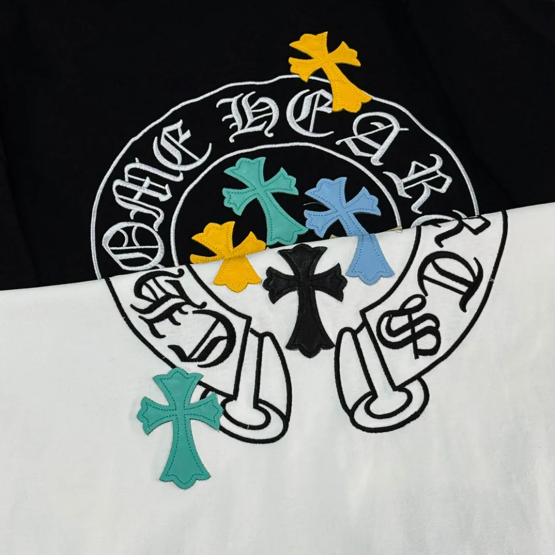 P180 Chrome Hearts Chrome Hearts 25 high-end versions. The fabric is made of 300 grams of high-density pure cotton. It does not deform or shrink. It has three labels. It is the same style for men and women. Technology: leather embroidery. Color: white, black. SIZE: S-XL.